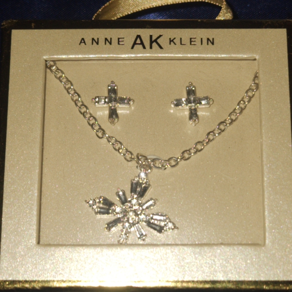 Anne AK Klein Elegant Silver Jewelry Earring/Necklace Set - Picture 8 of 14